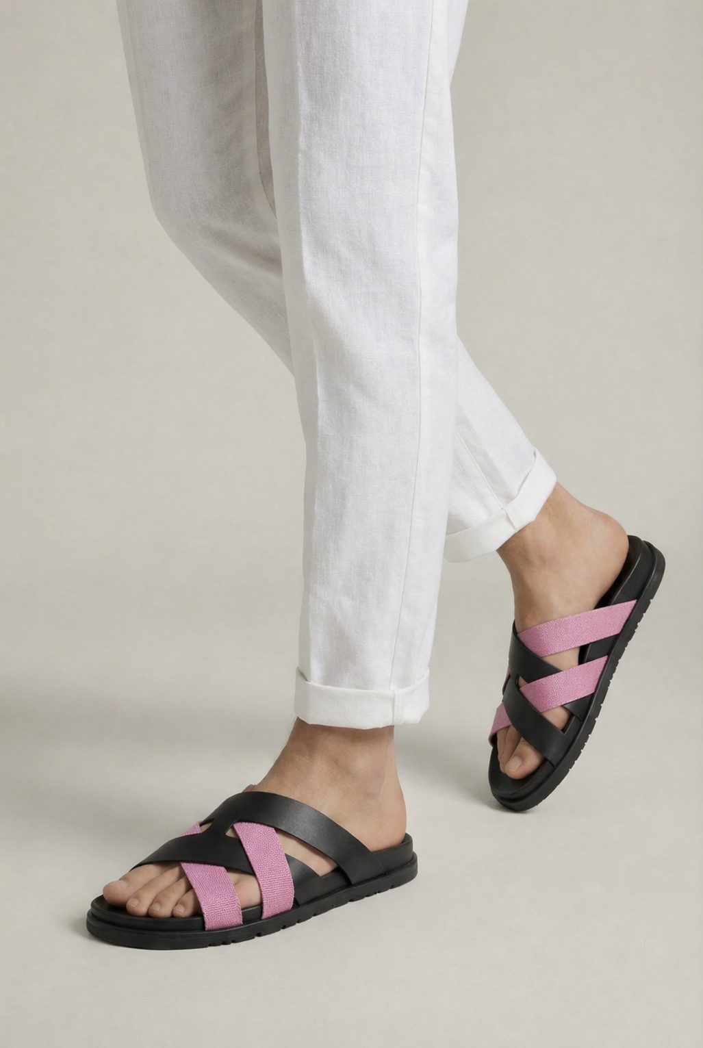 Palermo Leather Sandal Black Pink