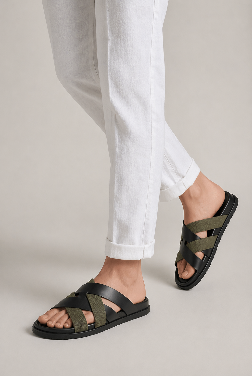 Palermo Leather Sandal Olive Black